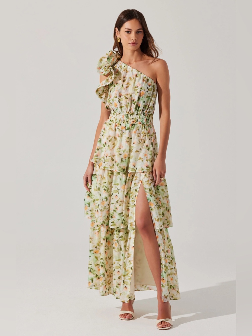 ASTR The Label Imelda One Shoulder Maxi‎ Dress Green Small
